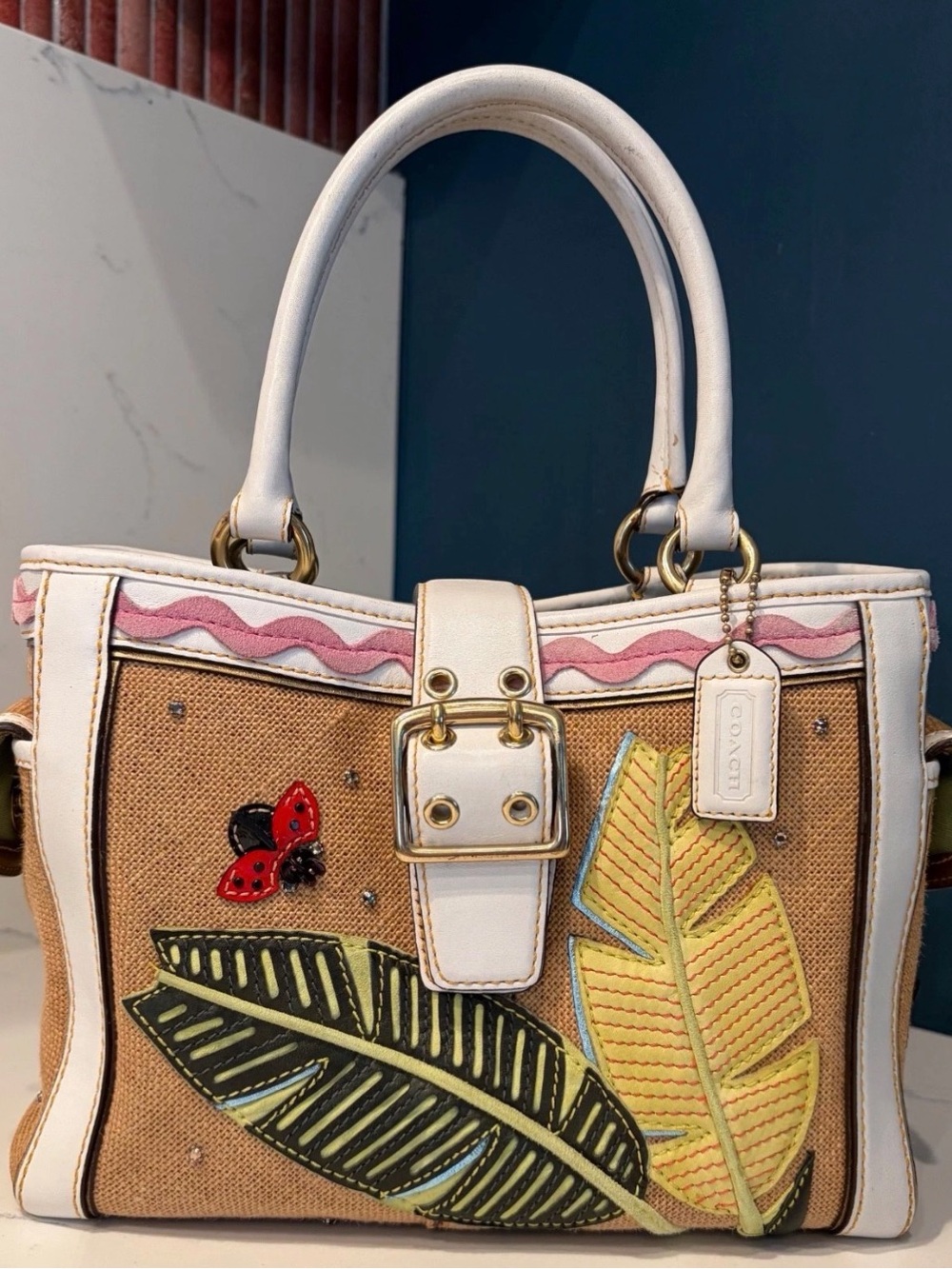 Coach Limited Edition Satchel Tropical Leaf Ladybug Appliqué Vintage RARE